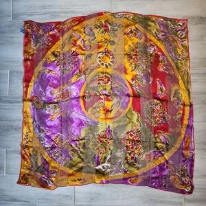 Vintage 90s Ginnie Johansen scarf 100% silk square handrolled artsy Made Japan